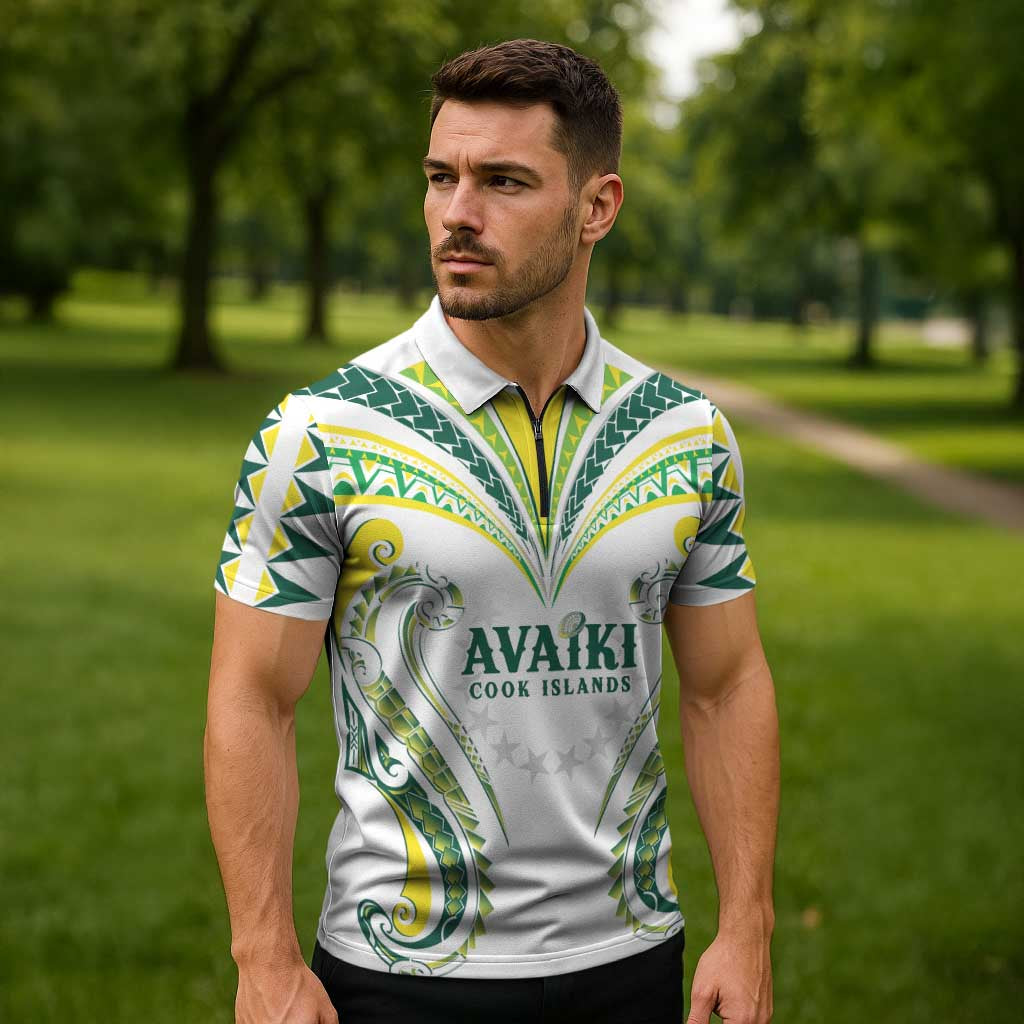 Custom Rugby Cook Islands Avaiki Zipper Polo Shirt White Kuki Airani Tribal Maori Inspired LT9 - Polynesian Pride