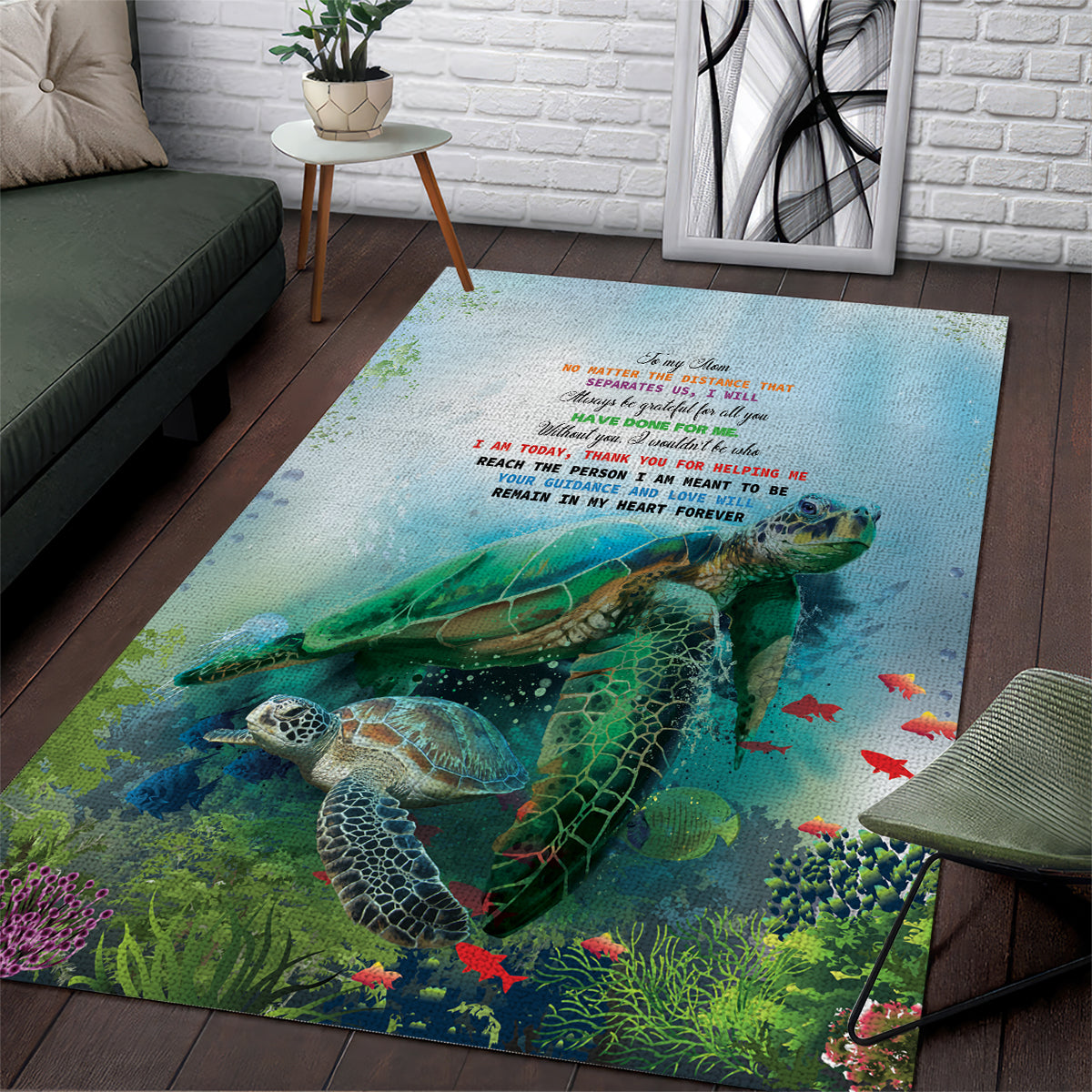 Polynesia Mother's Day Area Rug Magnificent Sea Turtle Of Love and Gratitude