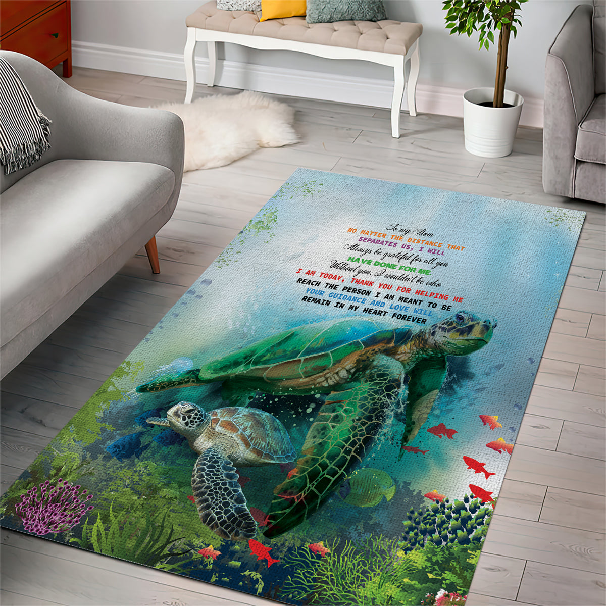 Polynesia Mother's Day Area Rug Magnificent Sea Turtle Of Love and Gratitude
