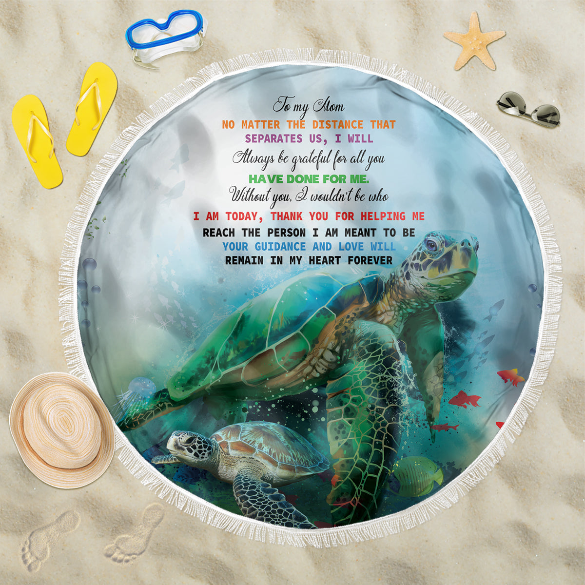 Polynesia Mother's Day Beach Blanket Magnificent Sea Turtle Of Love and Gratitude