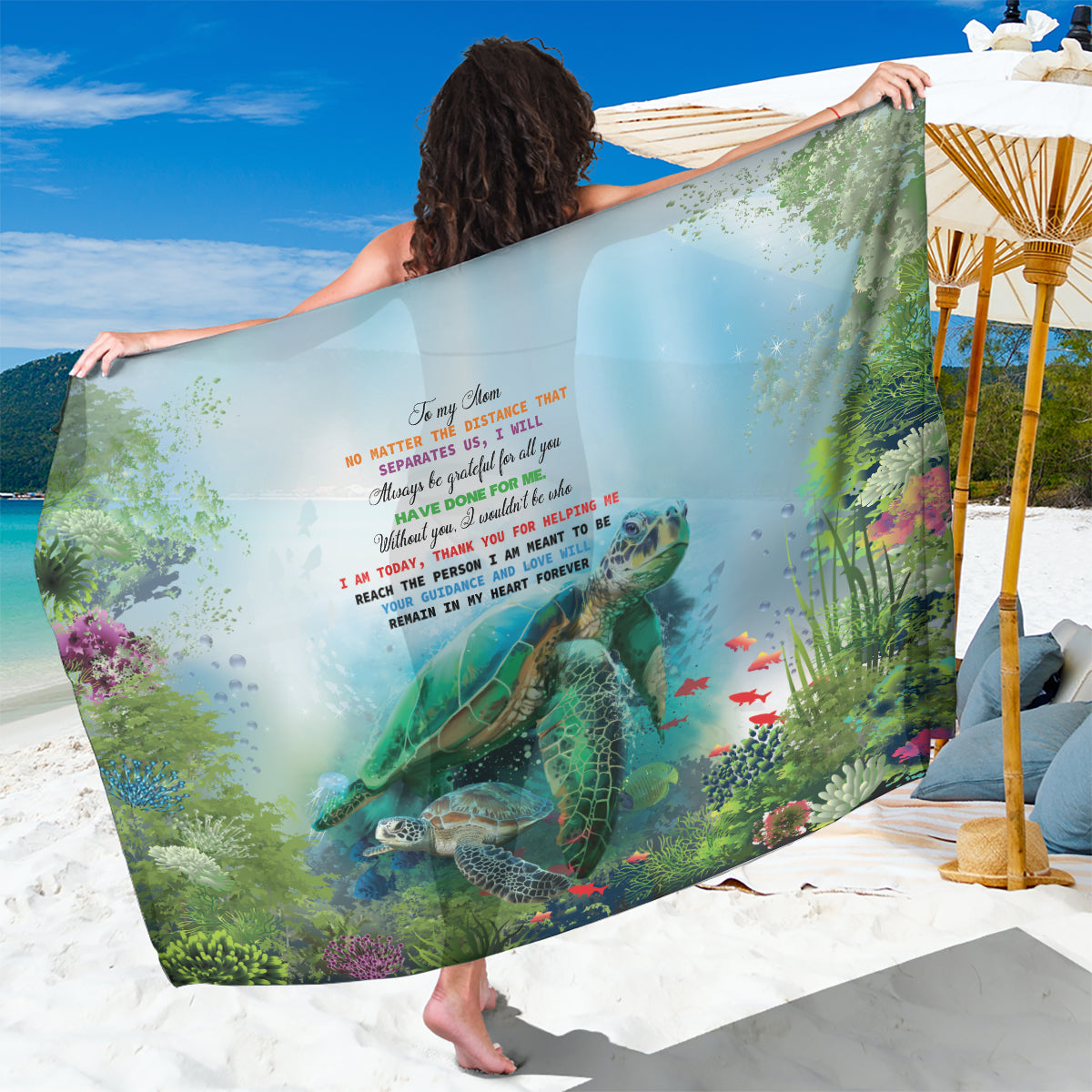 Polynesia Mother's Day Sarong Magnificent Sea Turtle Of Love and Gratitude LT9 One Size 44 x 66 inches Blue - Polynesian Pride