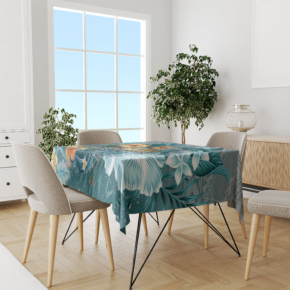 Sea Turtle In The Ocean Tablecloth with Polynesian Pattern Arty Style
