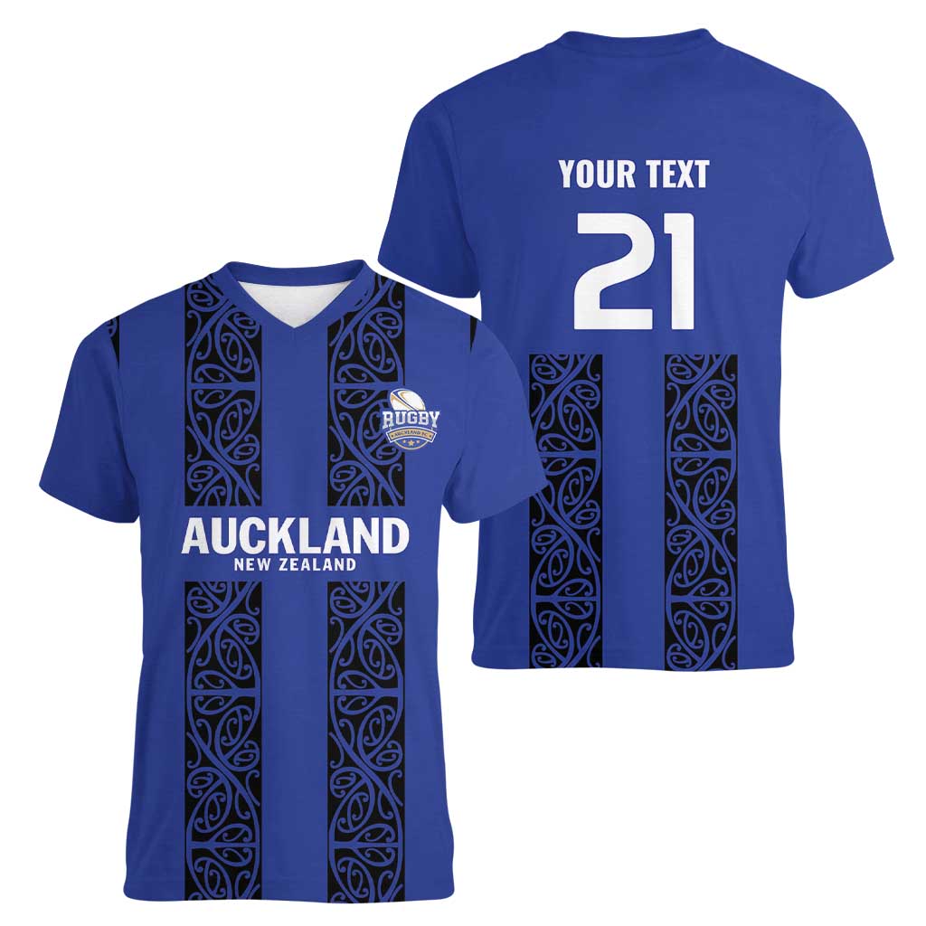 Custom Oceania Football NZ Auckland Women V-Neck T-Shirt Maori Tribal Pattern LT9 - Polynesian Pride