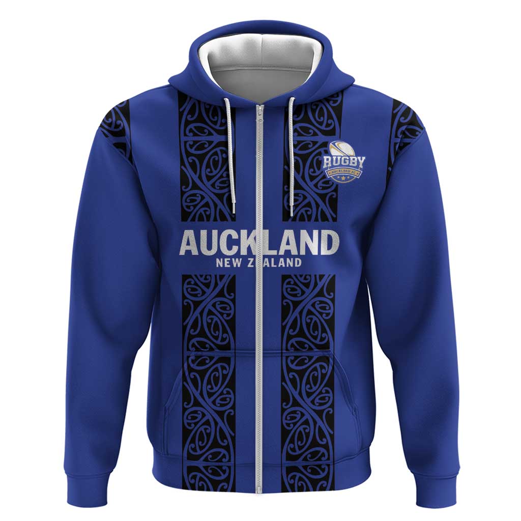 Custom Oceania Football NZ Auckland Zip Hoodie Maori Tribal Pattern LT9 Zip Hoodie Blue - Polynesian Pride