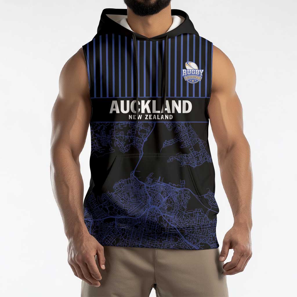 Custom Oceania Football NZ Auckland Sleeveless Hoodie Minimal City Map Style
