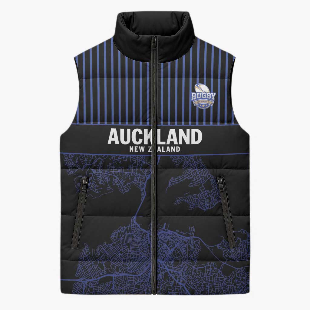 Custom Oceania Football NZ Auckland Sleeveless Puffer Jacket Minimal City Map Style
