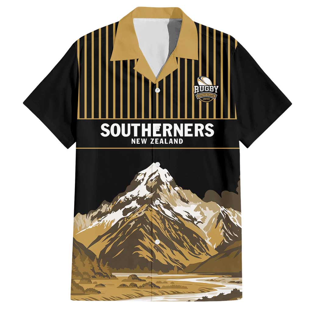 Custom Oceania Football NZ South Island Hawaiian Shirt Minimal Mount Cook Silhouette LT9 Black - Polynesian Pride