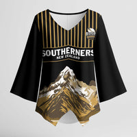 Custom Oceania Football NZ South Island Kimono Sleeve Blouse Minimal Mount Cook Silhouette LT9 Female Black - Polynesian Pride