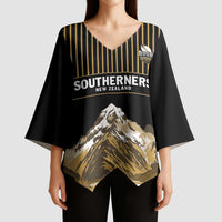 Custom Oceania Football NZ South Island Kimono Sleeve Blouse Minimal Mount Cook Silhouette LT9 - Polynesian Pride