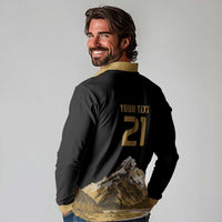 Custom Oceania Football NZ South Island Long Sleeve Polo Shirt Minimal Mount Cook Silhouette