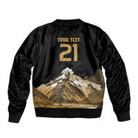 Custom Oceania Football NZ South Island Sleeve Zip Bomber Jacket Minimal Mount Cook Silhouette