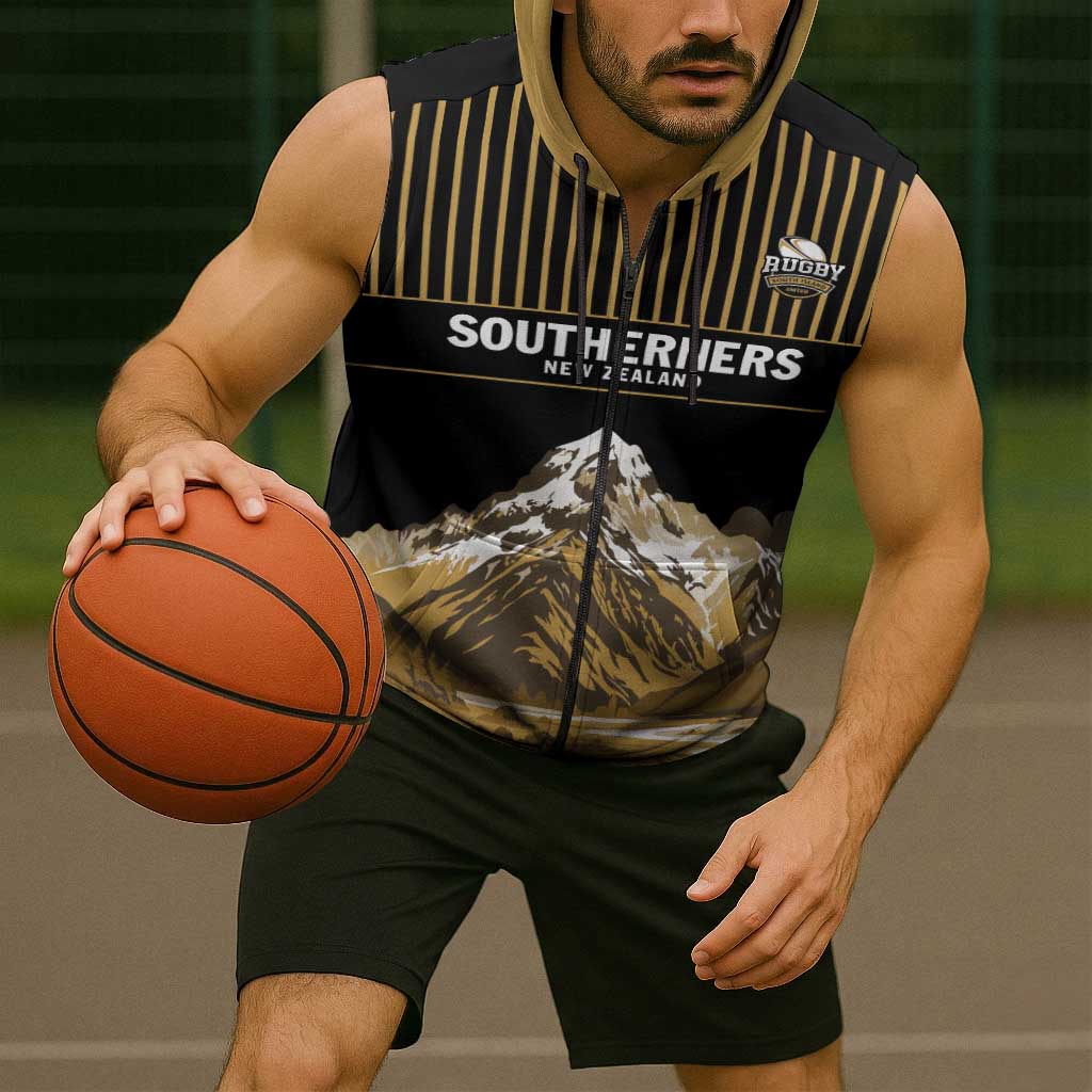 Custom Oceania Football NZ South Island Sleeveless Zip Hoodie Minimal Mount Cook Silhouette
