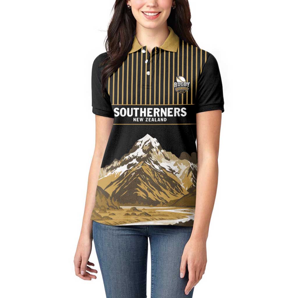 Custom Oceania Football NZ South Island Women Polo Shirt Minimal Mount Cook Silhouette