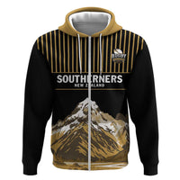 Custom Oceania Football NZ South Island Zip Hoodie Minimal Mount Cook Silhouette LT9 Zip Hoodie Black - Polynesian Pride