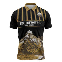 Custom Oceania Football NZ South Island Zipper Polo Shirt Minimal Mount Cook Silhouette LT9 Black - Polynesian Pride