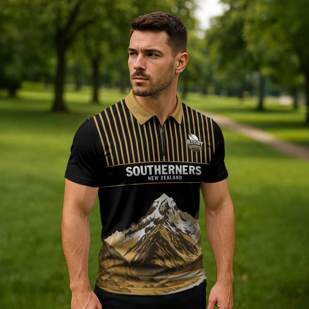 Custom Oceania Football NZ South Island Zipper Polo Shirt Minimal Mount Cook Silhouette LT9 - Polynesian Pride