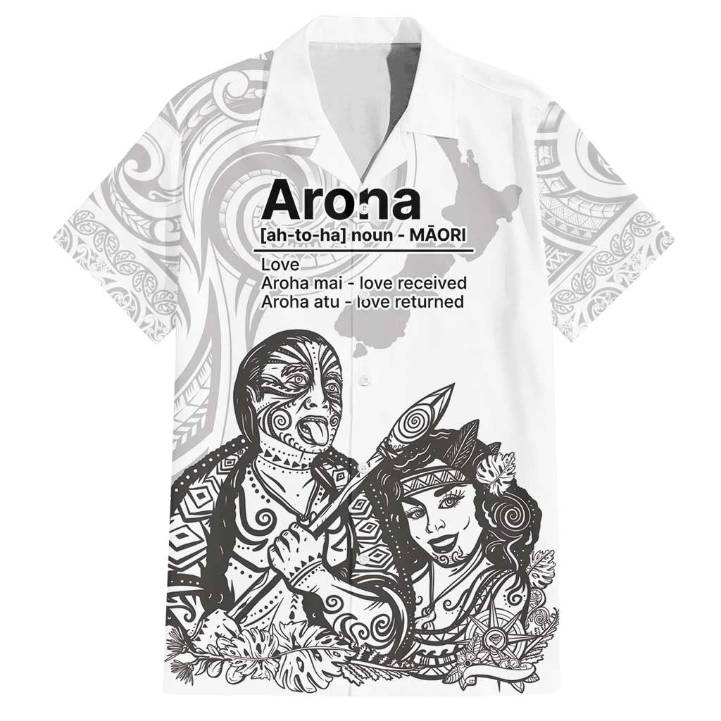 Aroha Maori Language Family Matching Off Shoulder Short Dress and Hawaiian Shirt Te Reo Maori Inspired Art