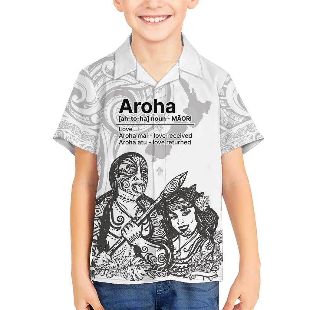 Aroha Maori Language Kid Hawaiian Shirt Te Reo Maori Inspired Art LT9 Kid white - Polynesian Pride