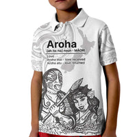 Aroha Maori Language Kid Polo Shirt Te Reo Maori Inspired Art LT9 Kid white - Polynesian Pride