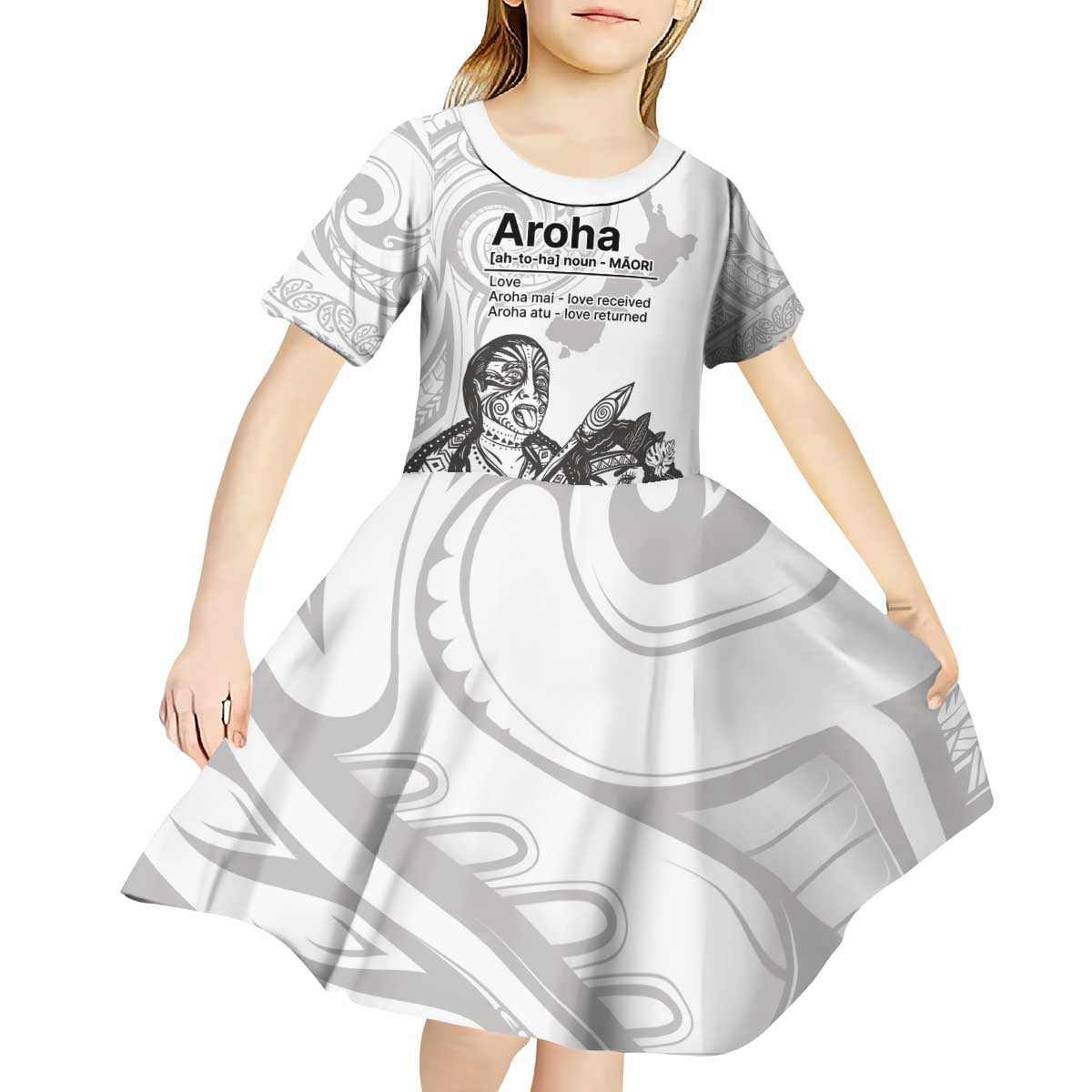 Aroha Maori Language Kid Short Sleeve Dress Te Reo Maori Inspired Art LT9 - Polynesian Pride