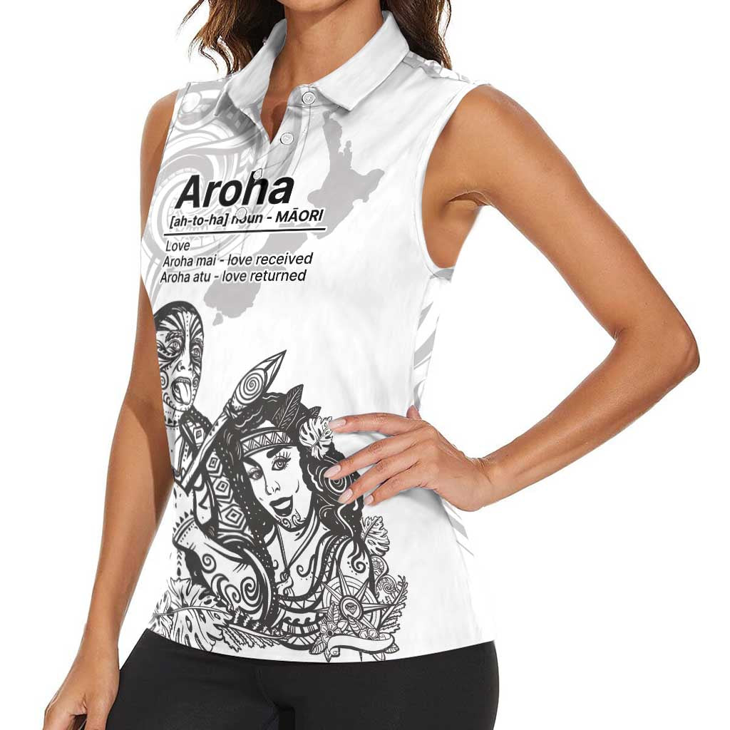Aroha Maori Language Women Sleeveless Polo Shirt Te Reo Maori Inspired Art