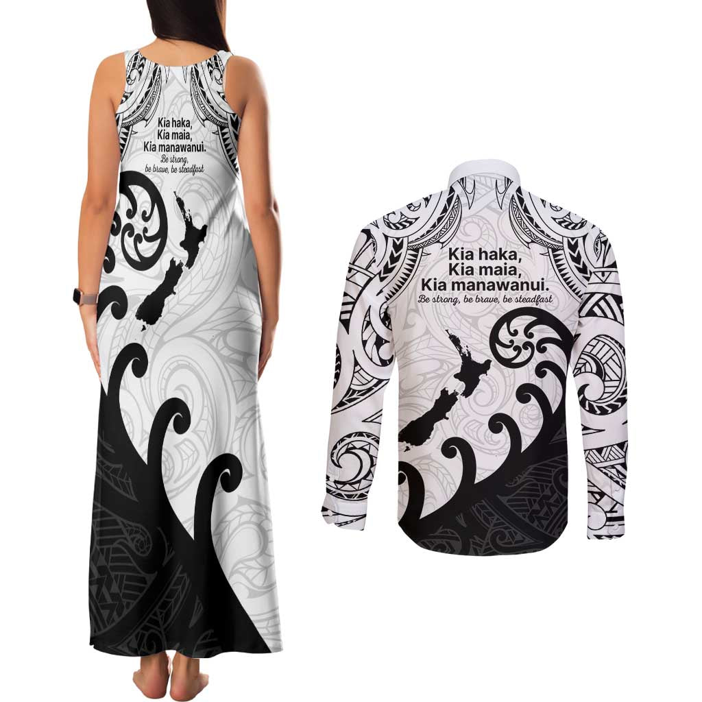 Kia Haka Maori language Couples Matching Tank Maxi Dress and Long Sleeve Button Shirt Te Reo Maori Inspired Art