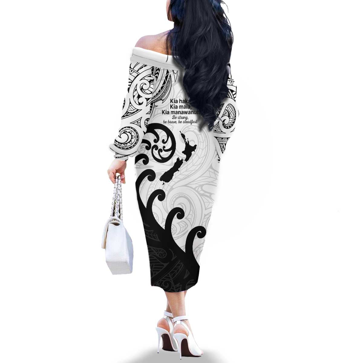 Kia Haka Maori language Family Matching Off The Shoulder Long Sleeve Dress and Hawaiian Shirt Te Reo Maori Inspired Art