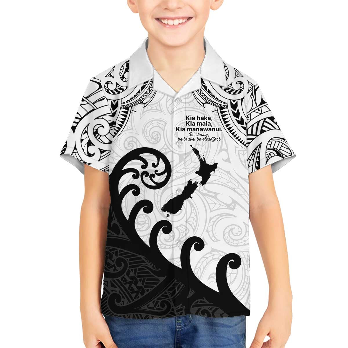 Kia Haka Maori language Family Matching Off The Shoulder Long Sleeve Dress and Hawaiian Shirt Te Reo Maori Inspired Art