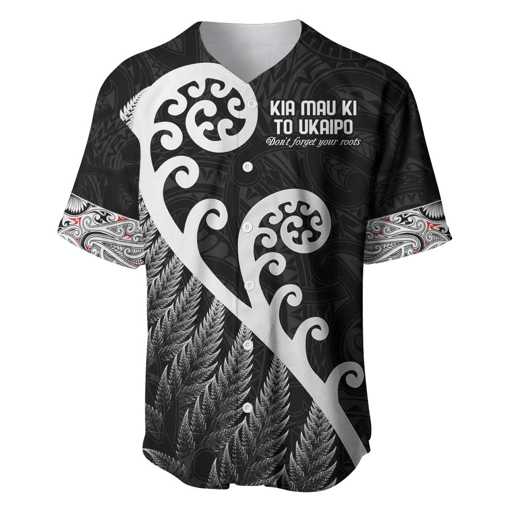 Kia Mau Ki To Ukaipo Baseball Jersey Te Reo Maori Koru Fern Art LT9 Black - Polynesian Pride
