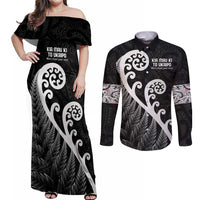 Kia Mau Ki To Ukaipo Couples Matching Off Shoulder Maxi Dress and Long Sleeve Button Shirt Te Reo Maori Koru Fern Art
