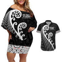 Kia Mau Ki To Ukaipo Couples Matching Off Shoulder Short Dress and Hawaiian Shirt Te Reo Maori Koru Fern Art
