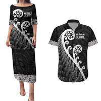 Kia Mau Ki To Ukaipo Couples Matching Puletasi and Hawaiian Shirt Te Reo Maori Koru Fern Art