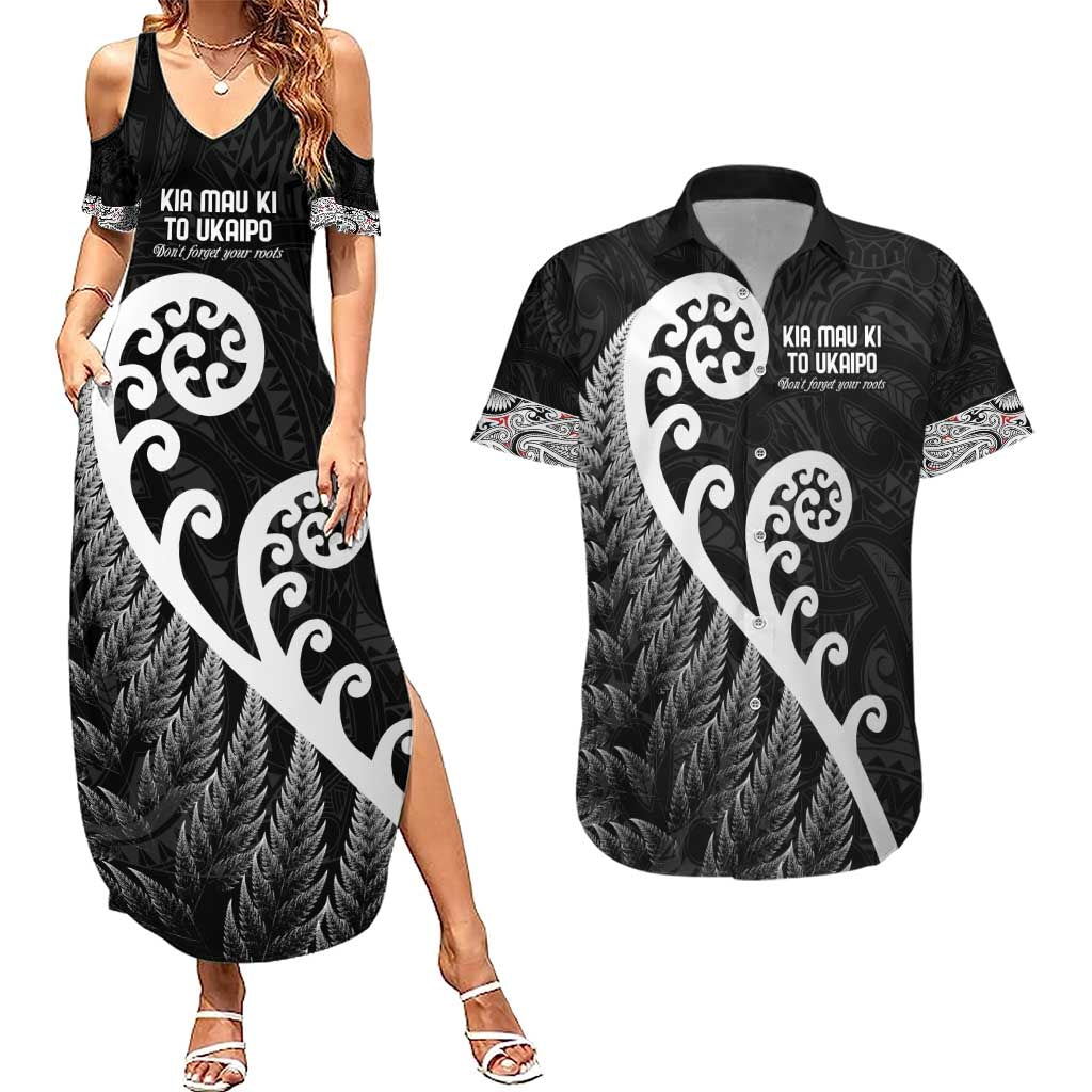 Kia Mau Ki To Ukaipo Couples Matching Summer Maxi Dress and Hawaiian Shirt Te Reo Maori Koru Fern Art