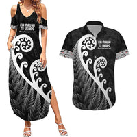 Kia Mau Ki To Ukaipo Couples Matching Summer Maxi Dress and Hawaiian Shirt Te Reo Maori Koru Fern Art