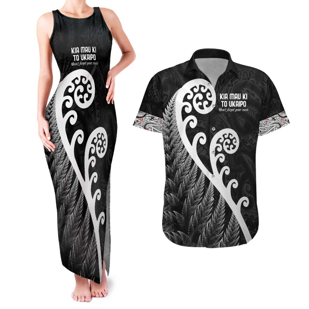 Kia Mau Ki To Ukaipo Couples Matching Tank Maxi Dress and Hawaiian Shirt Te Reo Maori Koru Fern Art