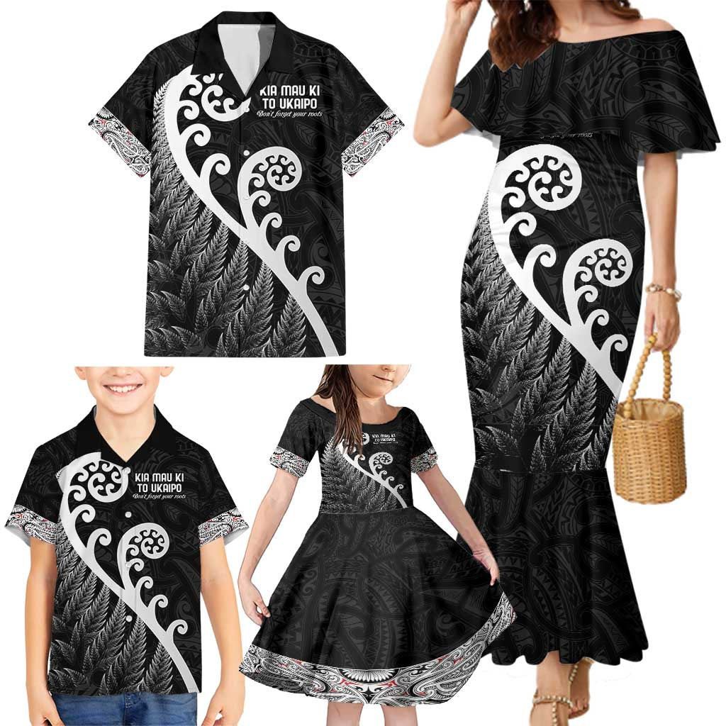 Kia Mau Ki To Ukaipo Family Matching Mermaid Dress and Hawaiian Shirt Te Reo Maori Koru Fern Art