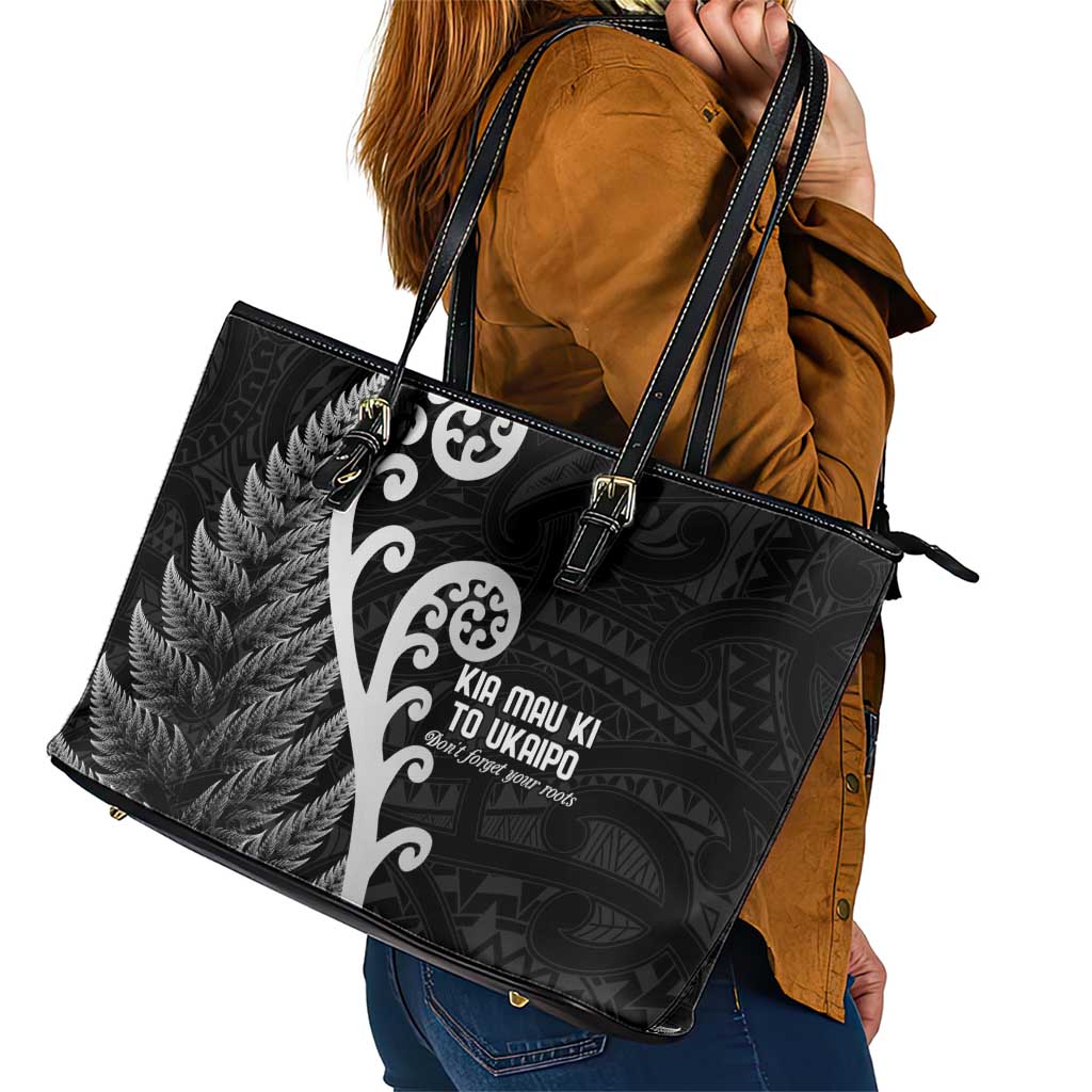 Kia Mau Ki To Ukaipo Leather Tote Bag Te Reo Maori Koru Fern Art
