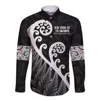 Kia Mau Ki To Ukaipo Long Sleeve Button Shirt Te Reo Maori Koru Fern Art LT9 Unisex Black - Polynesian Pride