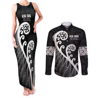 Kia Ora Maori Language Couples Matching Tank Maxi Dress and Long Sleeve Button Shirt Te Reo Maori Koru Fern Art