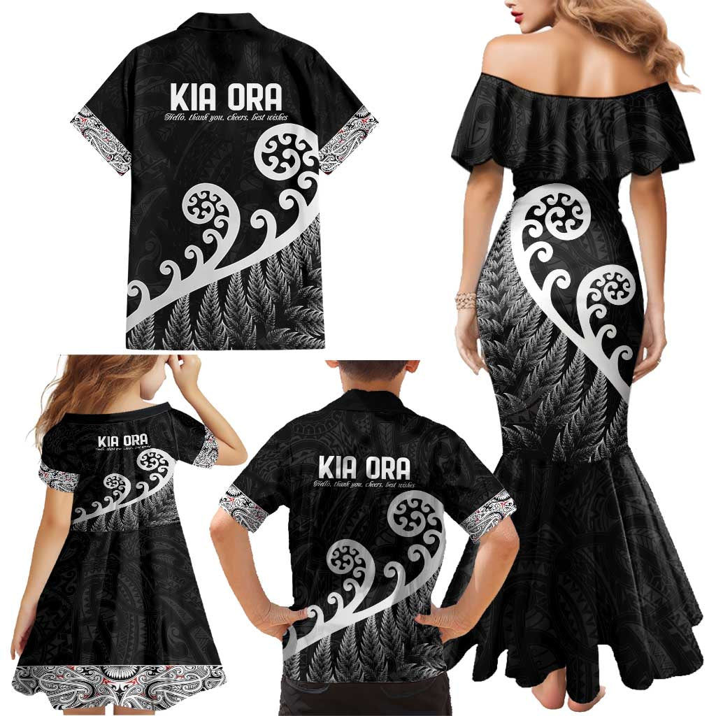 Kia Ora Maori Language Family Matching Mermaid Dress and Hawaiian Shirt Te Reo Maori Koru Fern Art