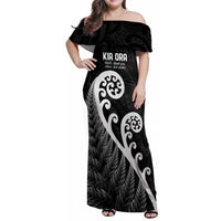 Kia Ora Maori Language Family Matching Off Shoulder Maxi Dress and Hawaiian Shirt Te Reo Maori Koru Fern Art