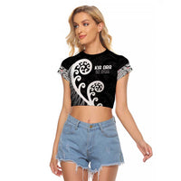Kia Ora Maori Language Raglan Cropped T Shirt Te Reo Maori Koru Fern Art LT9 Female Black - Polynesian Pride