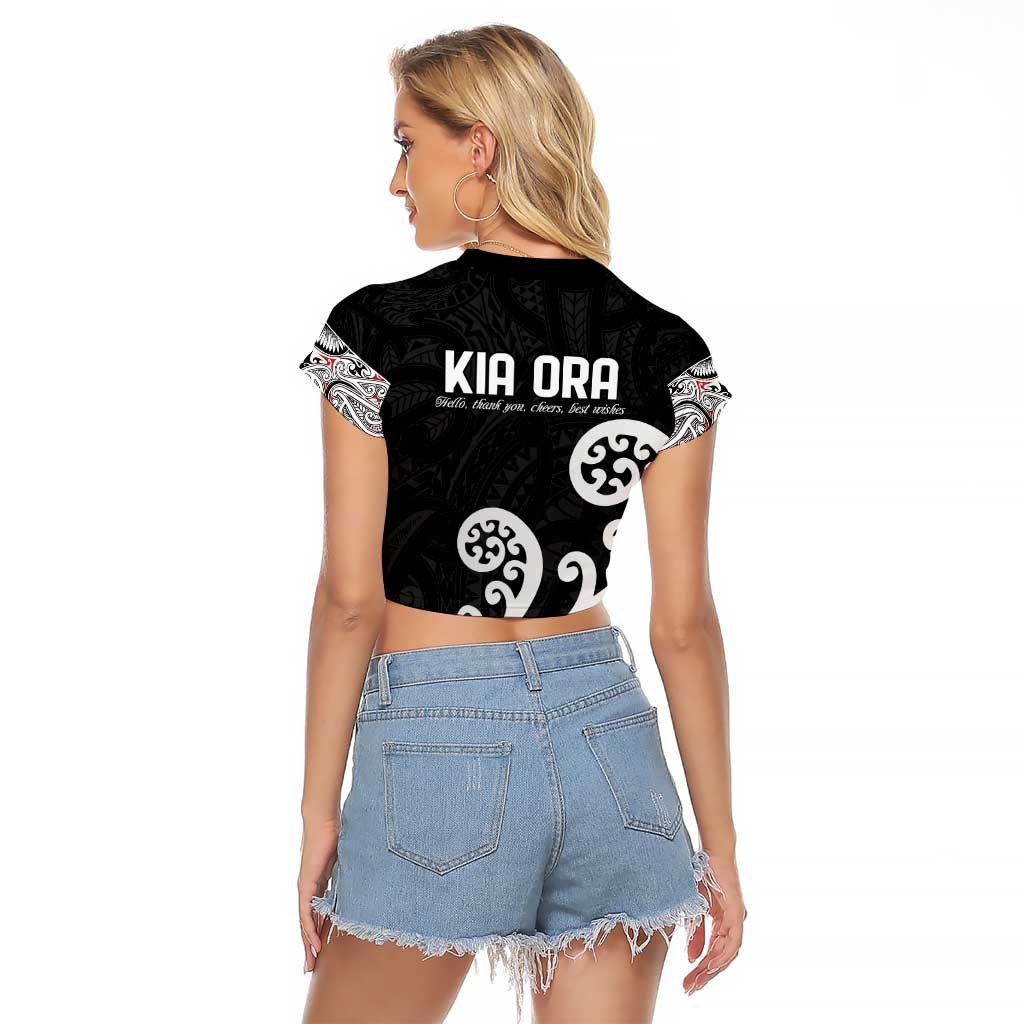 Kia Ora Maori Language Raglan Cropped T Shirt Te Reo Maori Koru Fern Art LT9 - Polynesian Pride