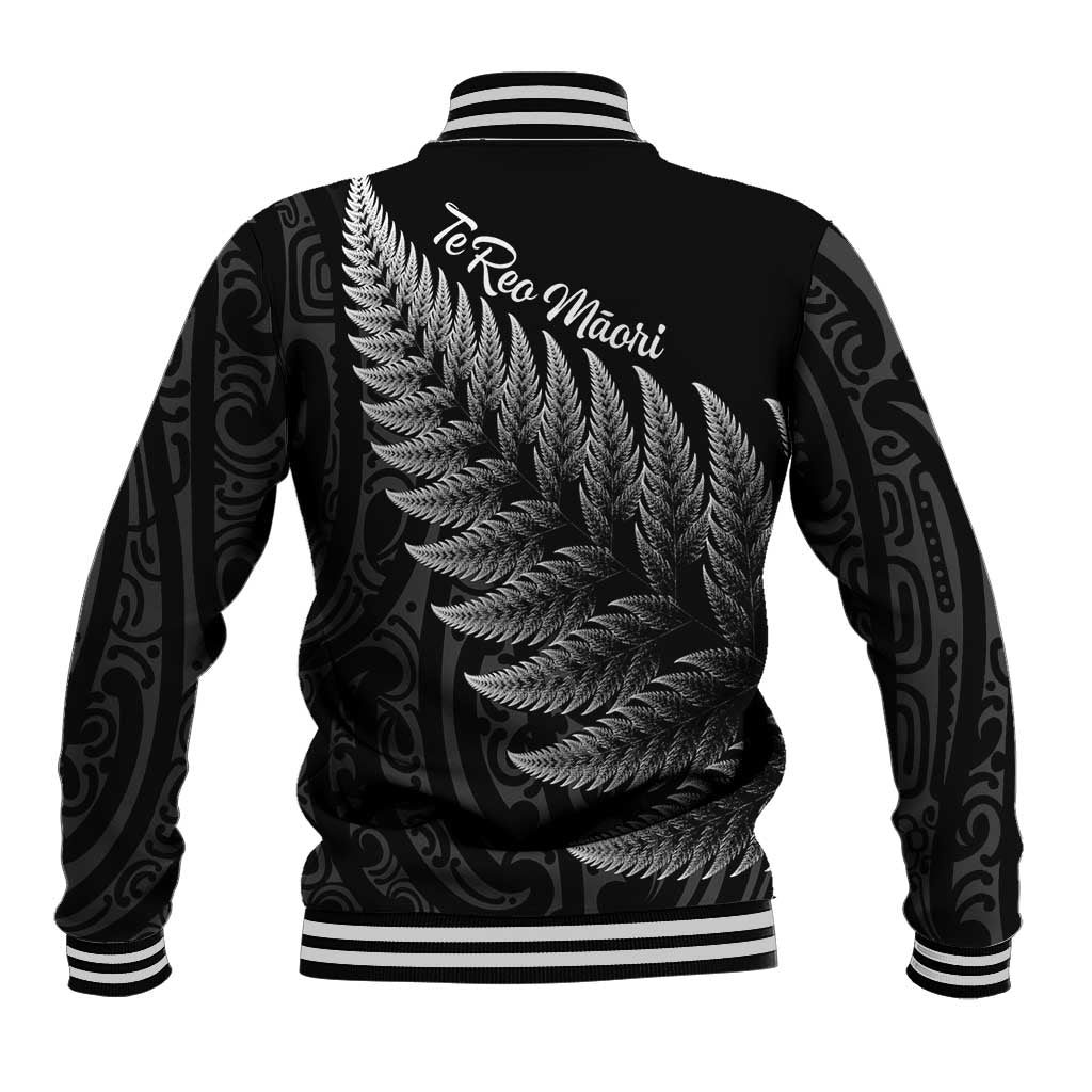 New Zealand Te Reo Māori Baseball Jacket Simple Black Fern