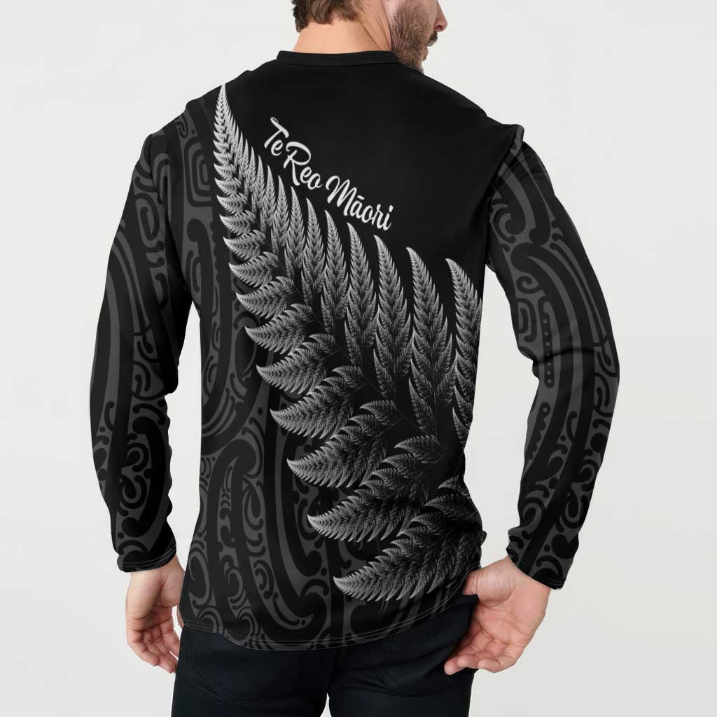 New Zealand Te Reo Māori Button Sweatshirt Simple Black Fern