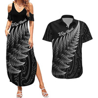 New Zealand Te Reo Māori Couples Matching Summer Maxi Dress and Hawaiian Shirt Simple Black Fern