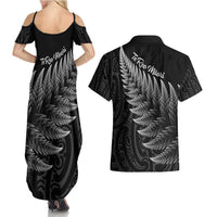 New Zealand Te Reo Māori Couples Matching Summer Maxi Dress and Hawaiian Shirt Simple Black Fern