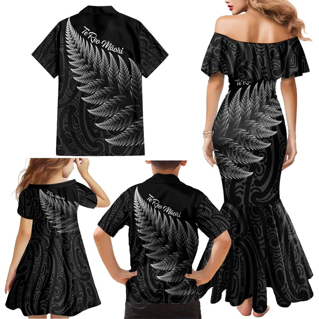 New Zealand Te Reo Māori Family Matching Mermaid Dress and Hawaiian Shirt Simple Black Fern