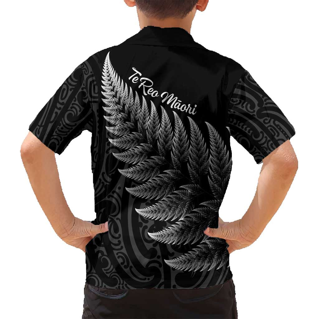 New Zealand Te Reo Mori Family Matching Tank Maxi Dress and Hawaiian Shirt Simple Black Fern LT9 - Polynesian Pride