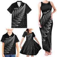 New Zealand Te Reo Mori Family Matching Tank Maxi Dress and Hawaiian Shirt Simple Black Fern LT9 - Polynesian Pride